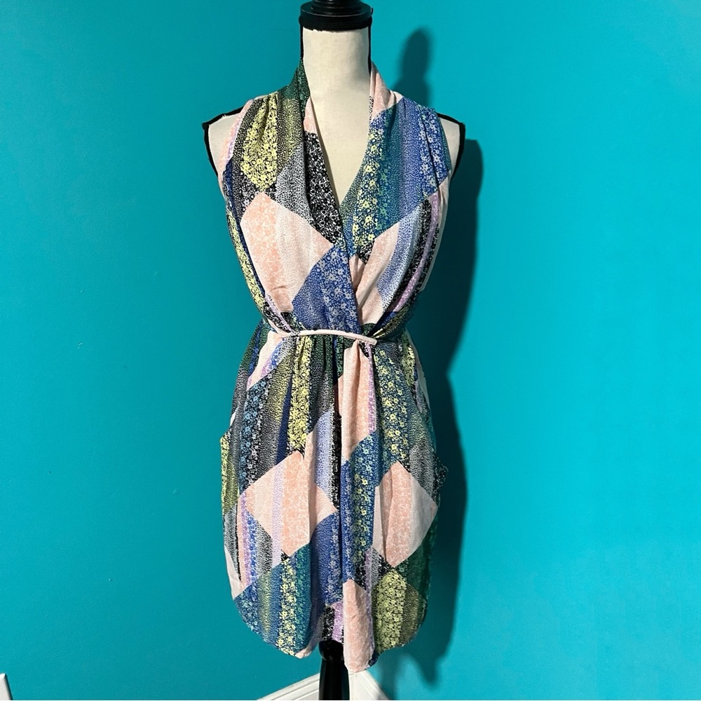 Bar III M Colorful Mixed Print Sleeveless V-Neck Dress Animal Print Floral